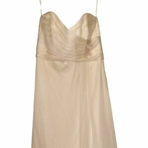 Amsale Blush 100% Silk Ruched Bust Flowy Strapless Maxi Dress Bridesmaid Size 6
